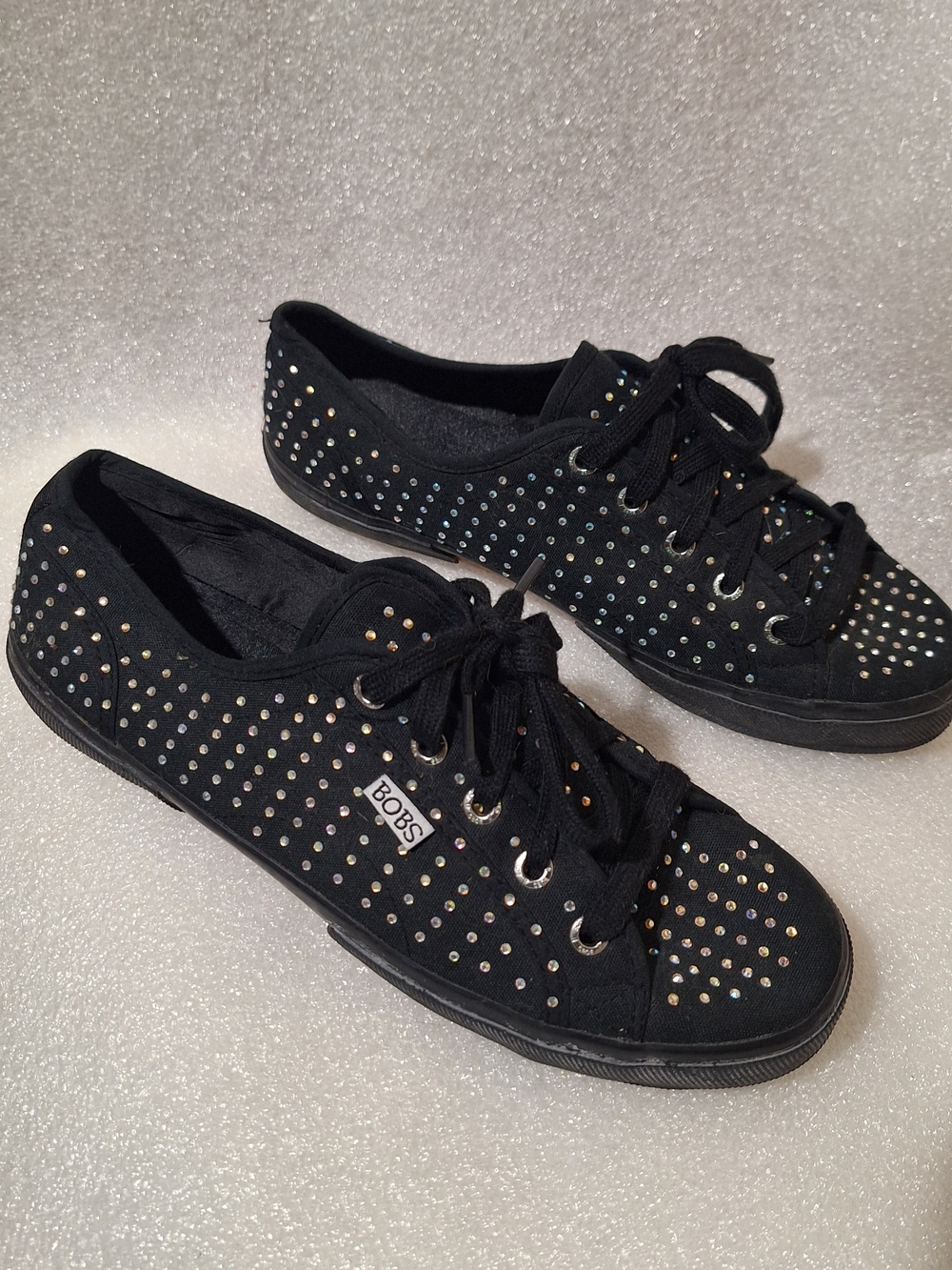 Skechers Black Rhinestone Lace-Up BOBS Sneakers for Women